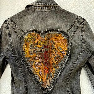 Christian Lacroix Vintage Embroidered and Jeweled Heart Denim Jacket